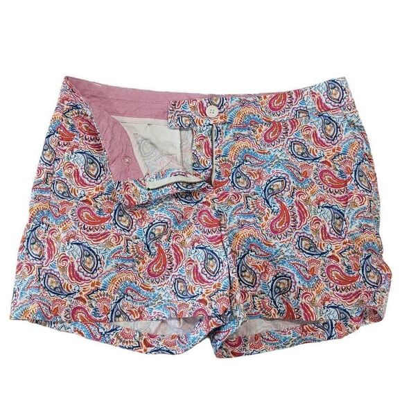 Crown & Ivy Paisley Pink Orange Blue Chino Shorts Size 12 Caroline Style Summer - Picture 4 of 8